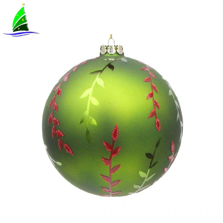 Pintado a mano interior colgante de cristal verde bola de Navidad adorno de árbol verde